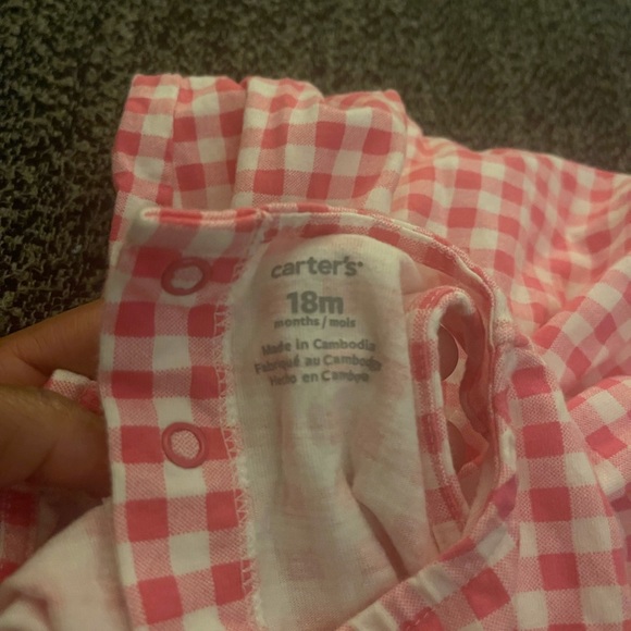 Carter’s Jumpsuit pink checkered color only washed in non toxic detergent 18M. - Picture 3 of 3